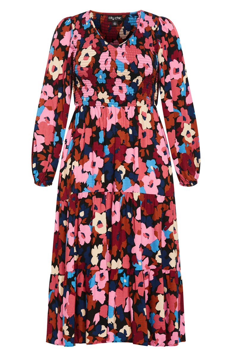 City Chic Jayden Long Sleeve Tiered Dress, Alternate, color, 