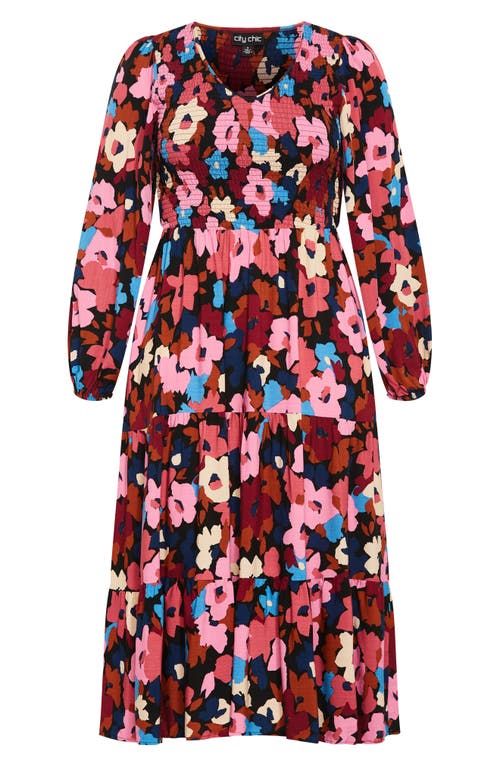 City Chic Jayden Long Sleeve Tiered Dress In Sugar Coated