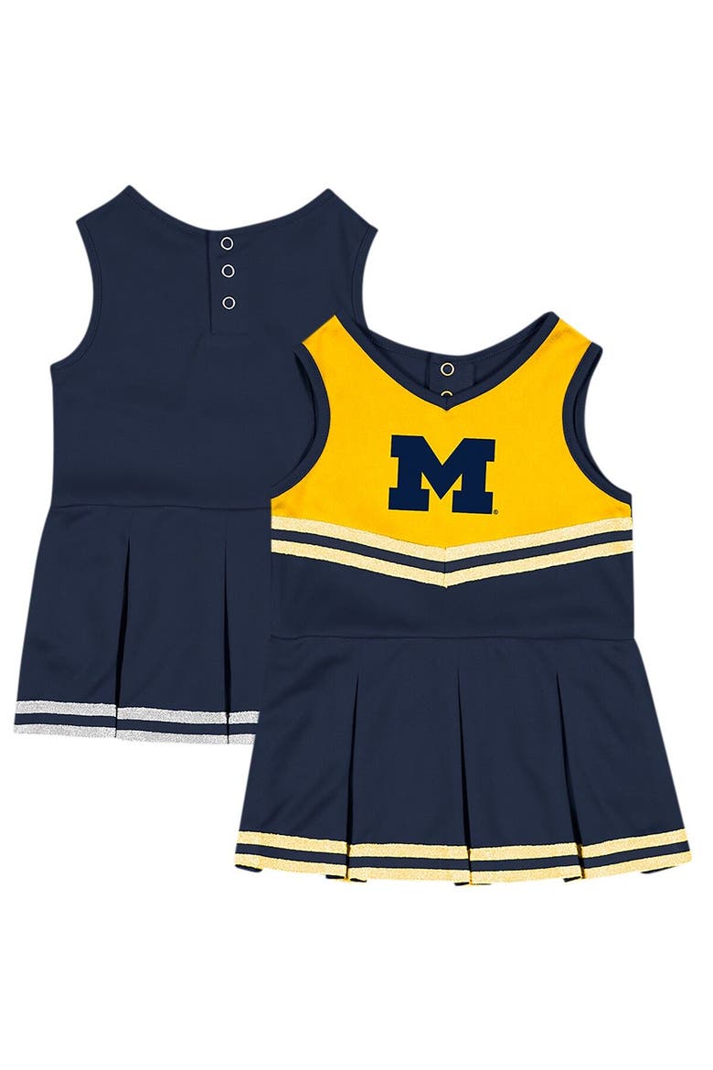 Girls Infant Colosseum Navy Michigan Wolverines Time For Recess Cheer Dress, Main, color, Navy