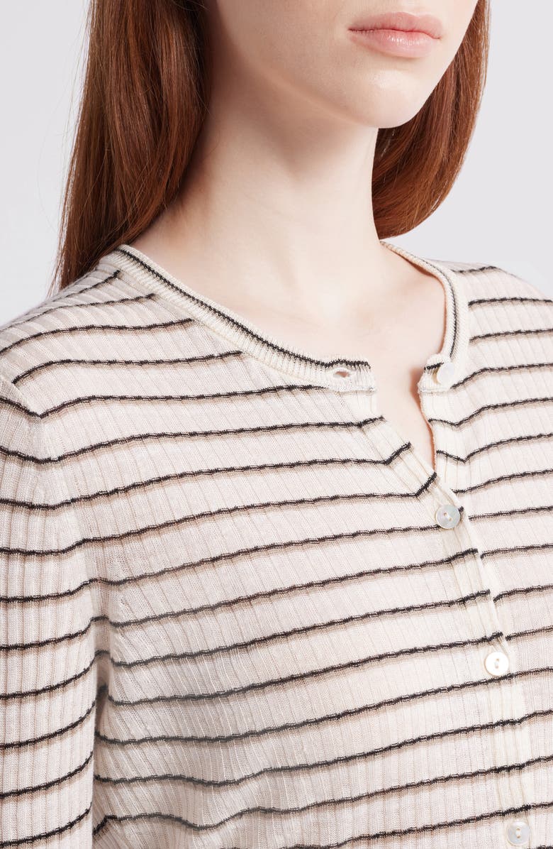 Theory Stripe Crop Linen Blend Cardigan, Alternate, color, Light Parchment Multi