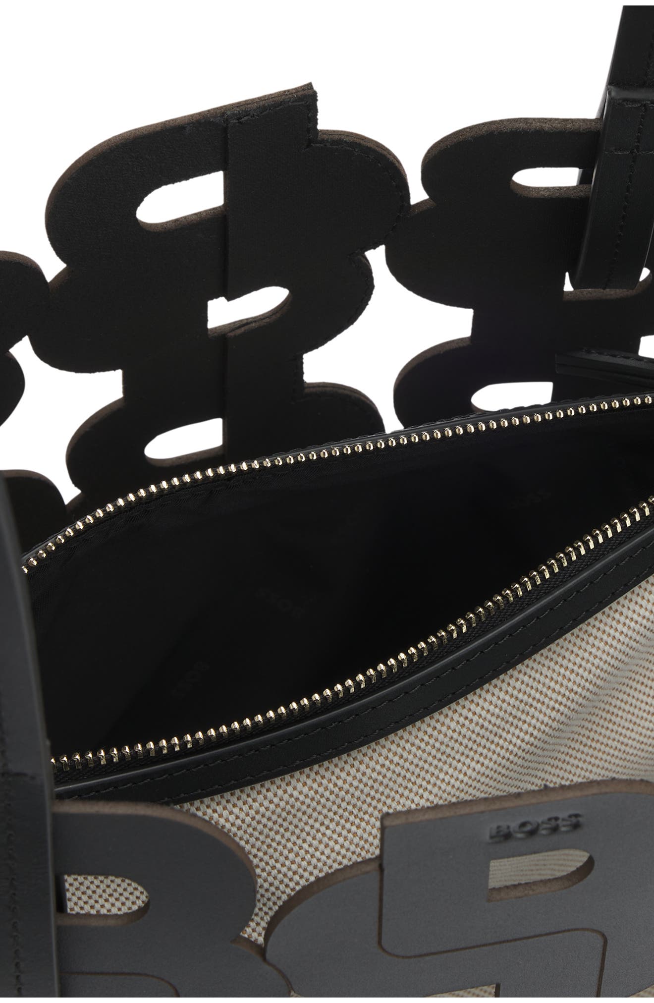 BOSS Double B Monogram Leather Tote, Alternate, color, Black