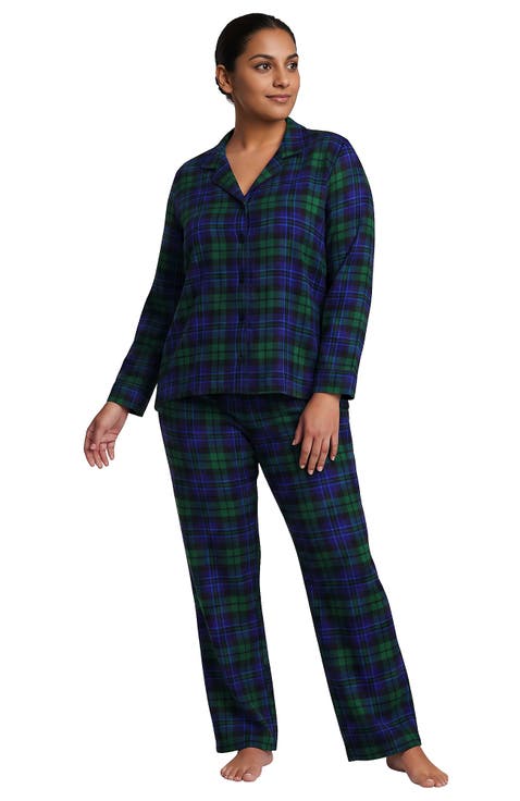 Plus Size Flannel 2 Piece Pajama Set - Long Sleeve Shirt And Pants