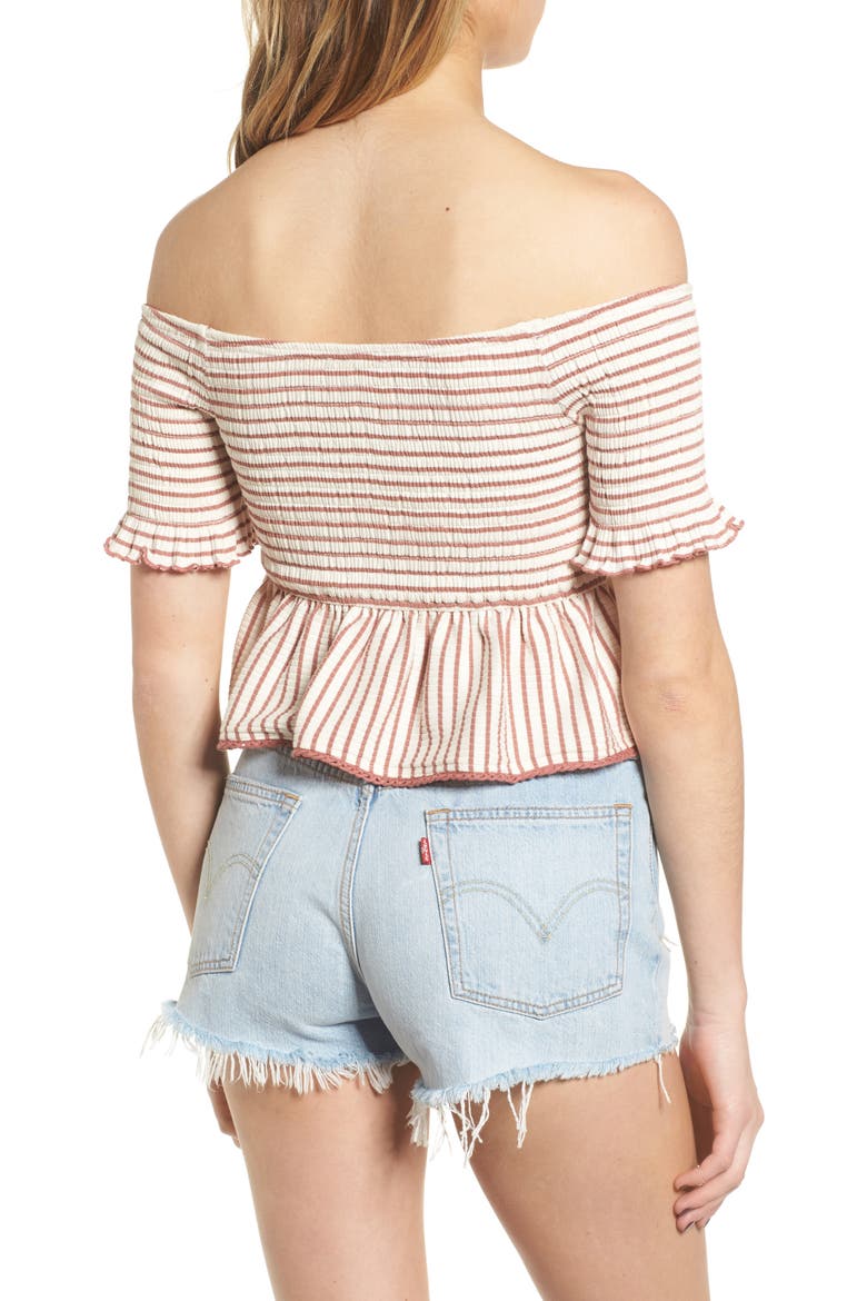 Off the Shoulder Stripe Peplum Top, Alternate, color, ROSE/ IVORY STRIPE