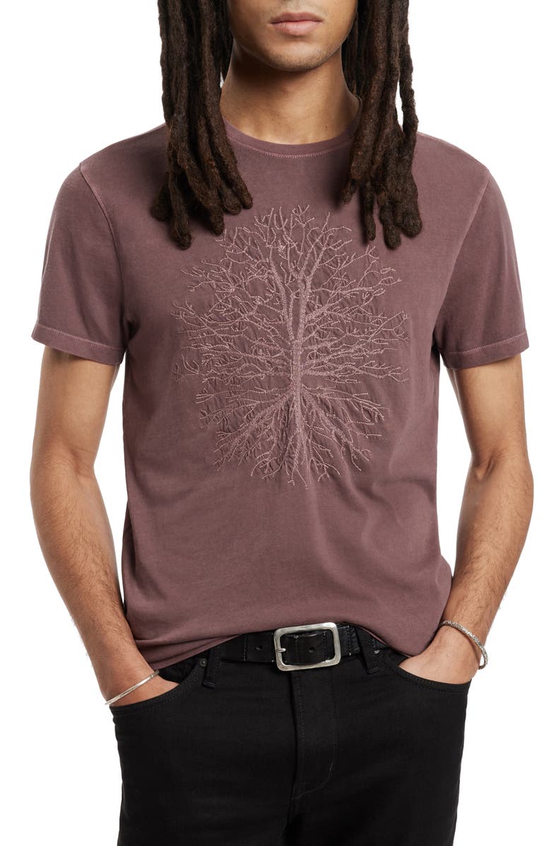 John Varvatos Peace Tree Embroidered Organic Cotton T-Shirt, Main, color, 
