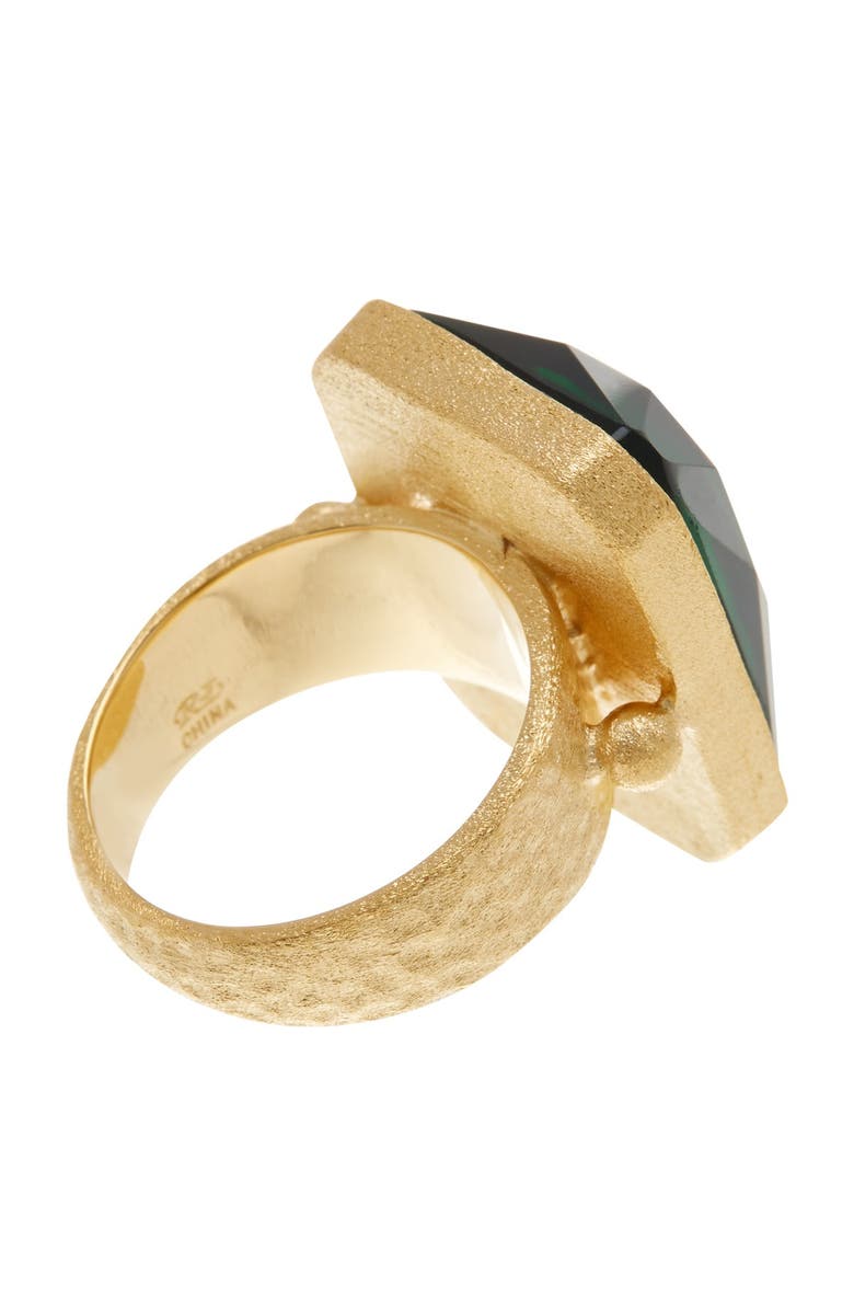 RIVKA FRIEDMAN 18K Gold Clad Faceted Emerald Crystal Doublet Rectangle Hammered Satin Ring, Alternate, color,