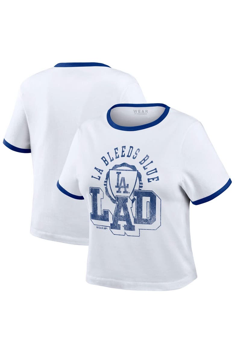 Women's WEAR by Erin Andrews  White Los Angeles Dodgers Ringer Baby T-Shirt, Main, color, White