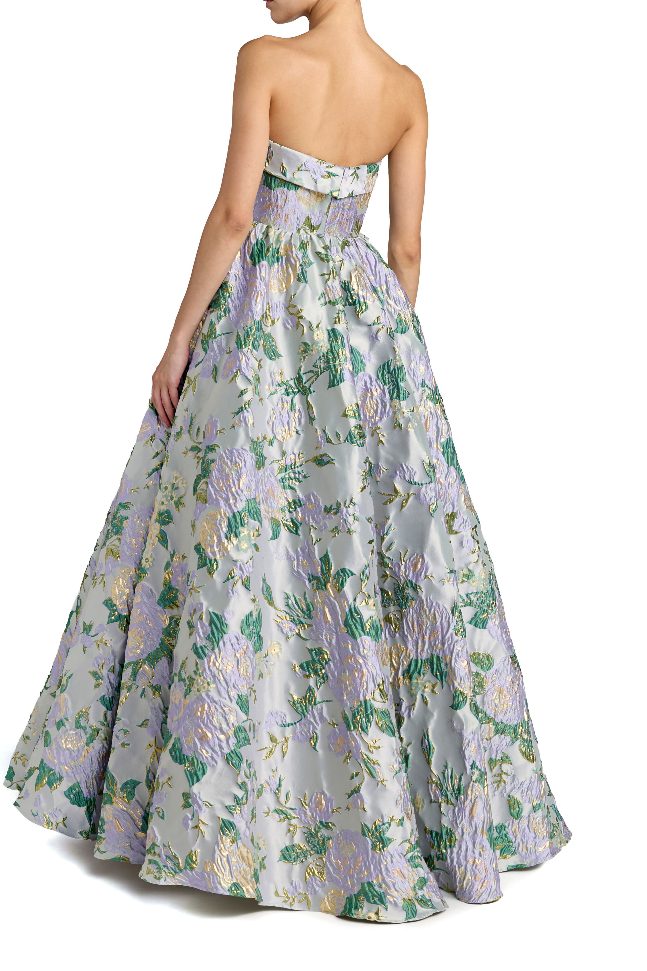 Multicolor Floral Strapless Brocade Ballgown - image 2