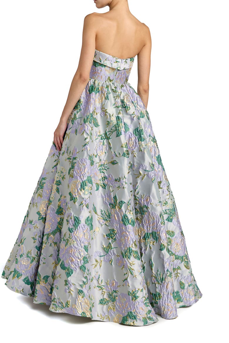 Multicolor Floral Strapless Brocade Ballgown, Alternate, color, Lilac Multi