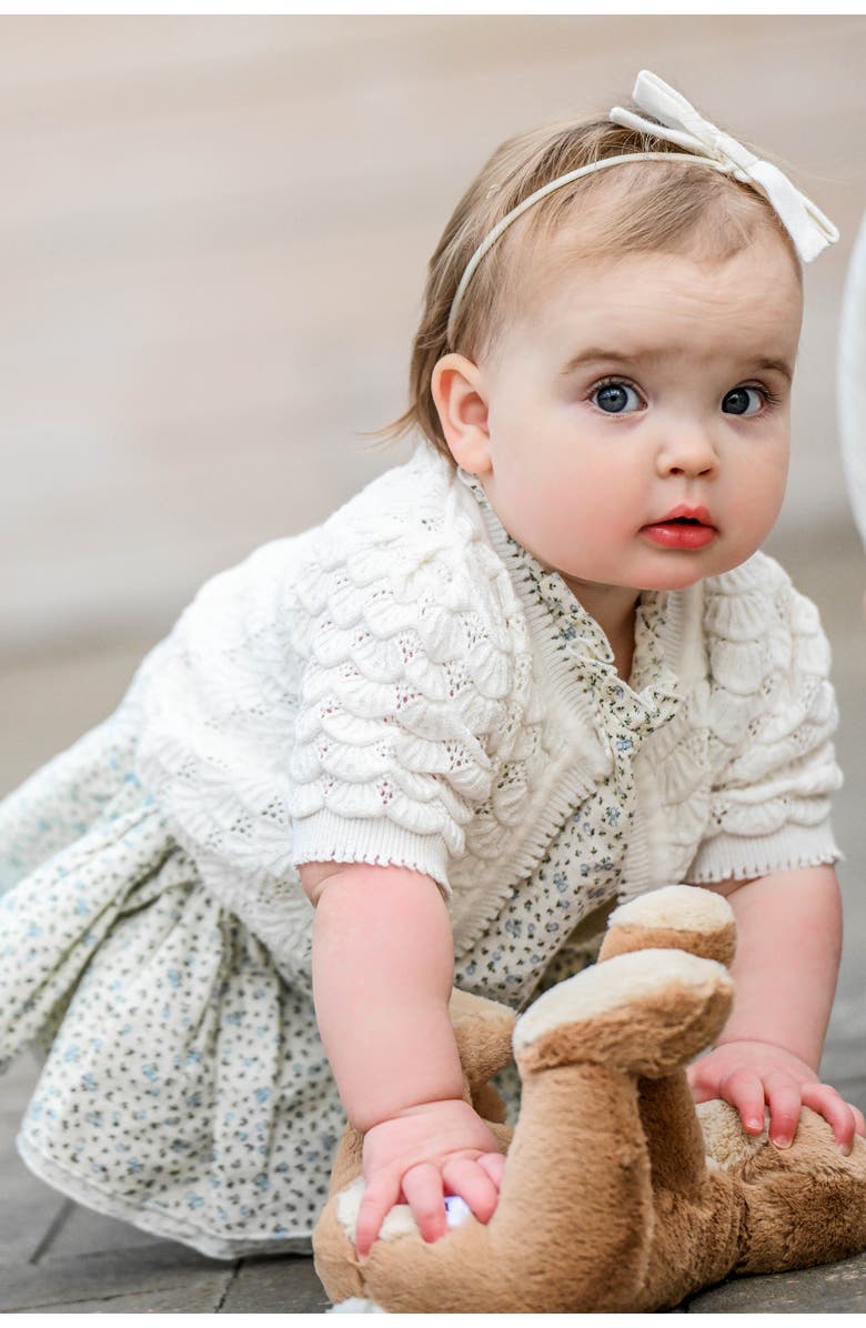oh baby! Shell Stitch Juliet Pointelle Short Sleeve Cardigan, Alternate, color, Cream