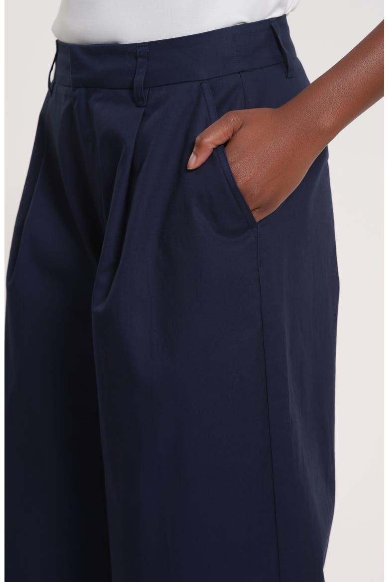 Pleated High Waist Cotton Wide Leg Pants, Alternate, color, NAVY