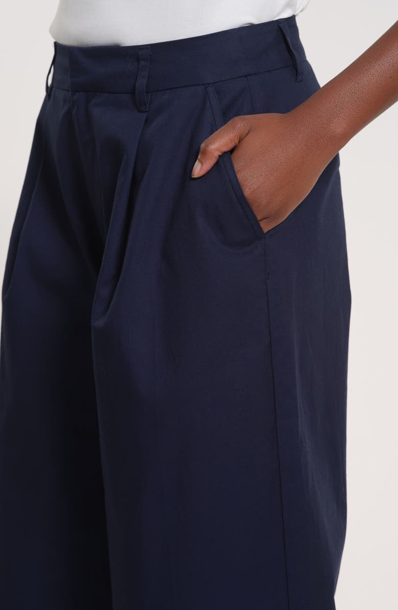Isaac Mizrahi New York Pleated High Waist Cotton Wide Leg Pants, Alternate, color, Navy