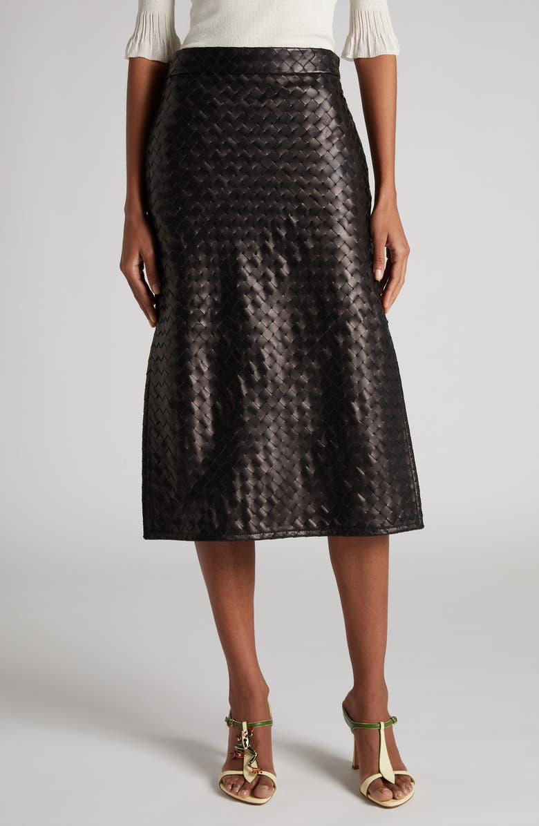 Bottega Veneta Intrecciato Leather Skirt, Main, color, 