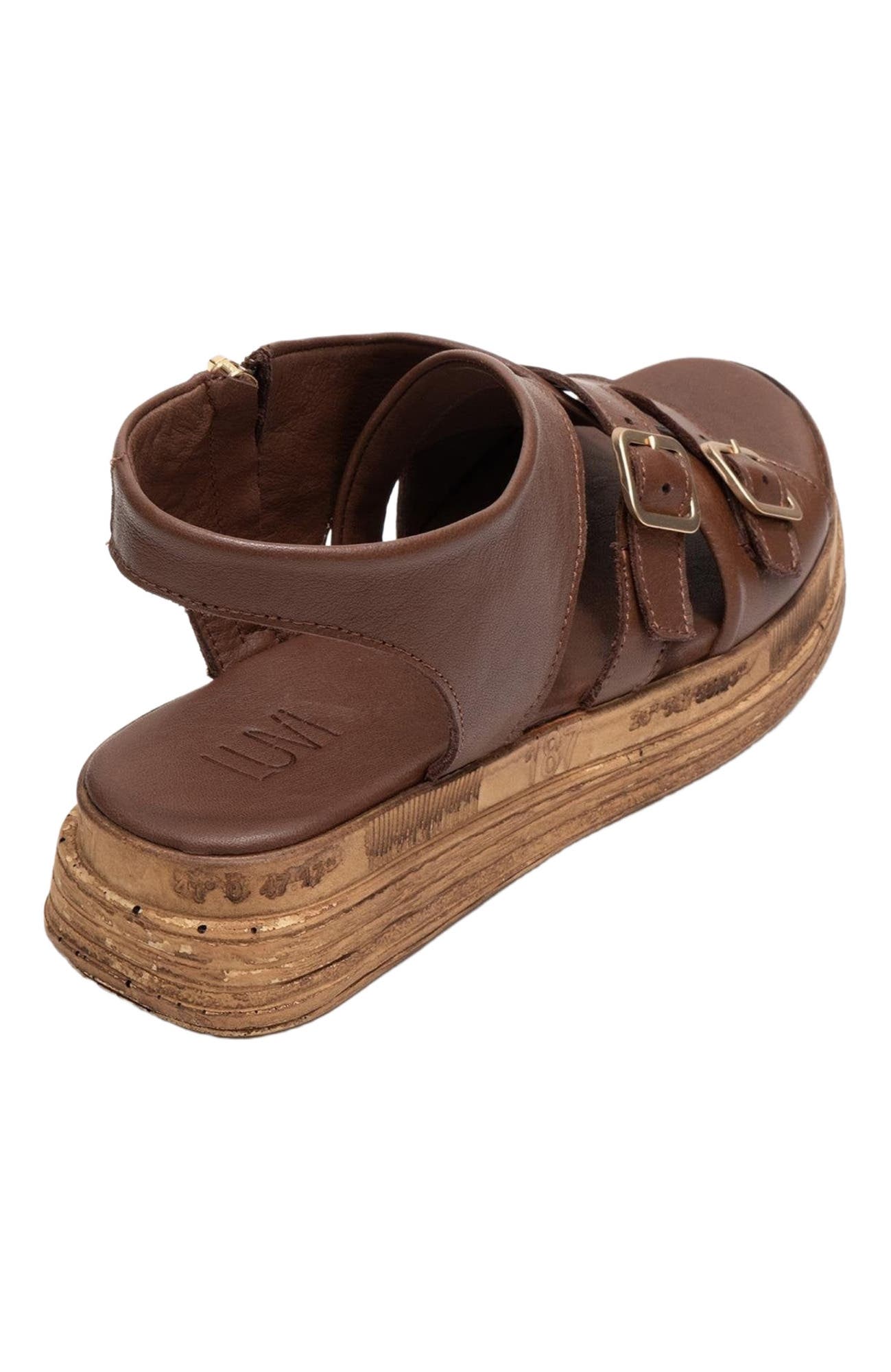 Levine Leather Buckled Side-Zip Sandal, Alternate, color, Brown Leather