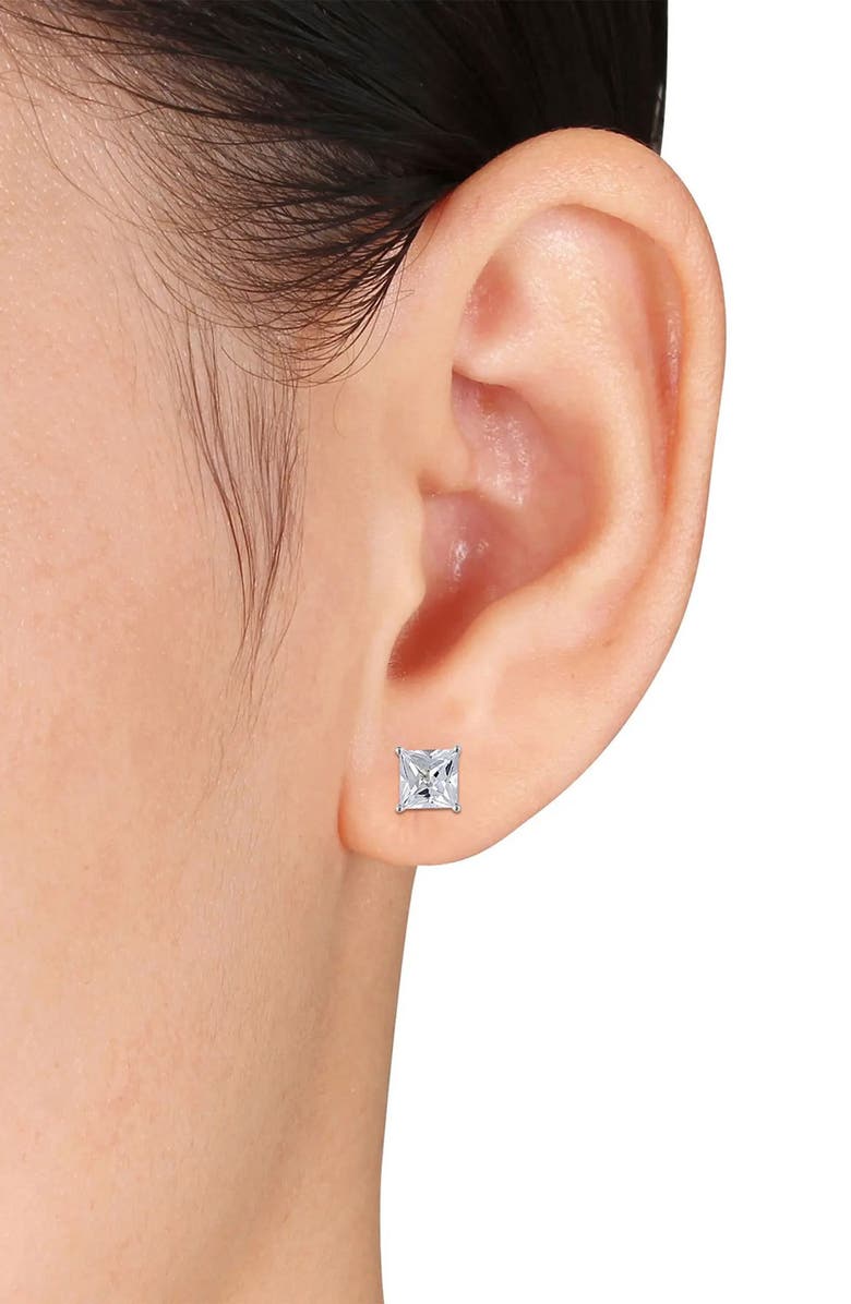DELMAR 10K White Gold Created White Sapphire Stud Earrings, Alternate, color, 