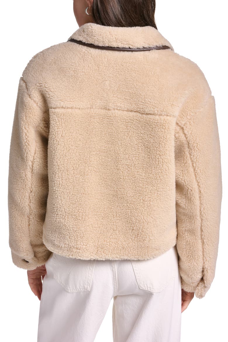 Faux Fur Jacket with Faux Leather Trim, Alternate, color, CAMEL