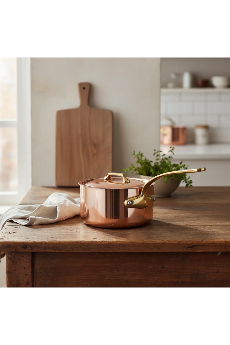 M'Heritage 200 B 2mm Polished Copper & Stainless Steel Sauce Pan With Lid, And Brass Handles, 1.8-qt, Alternate, color, Copper