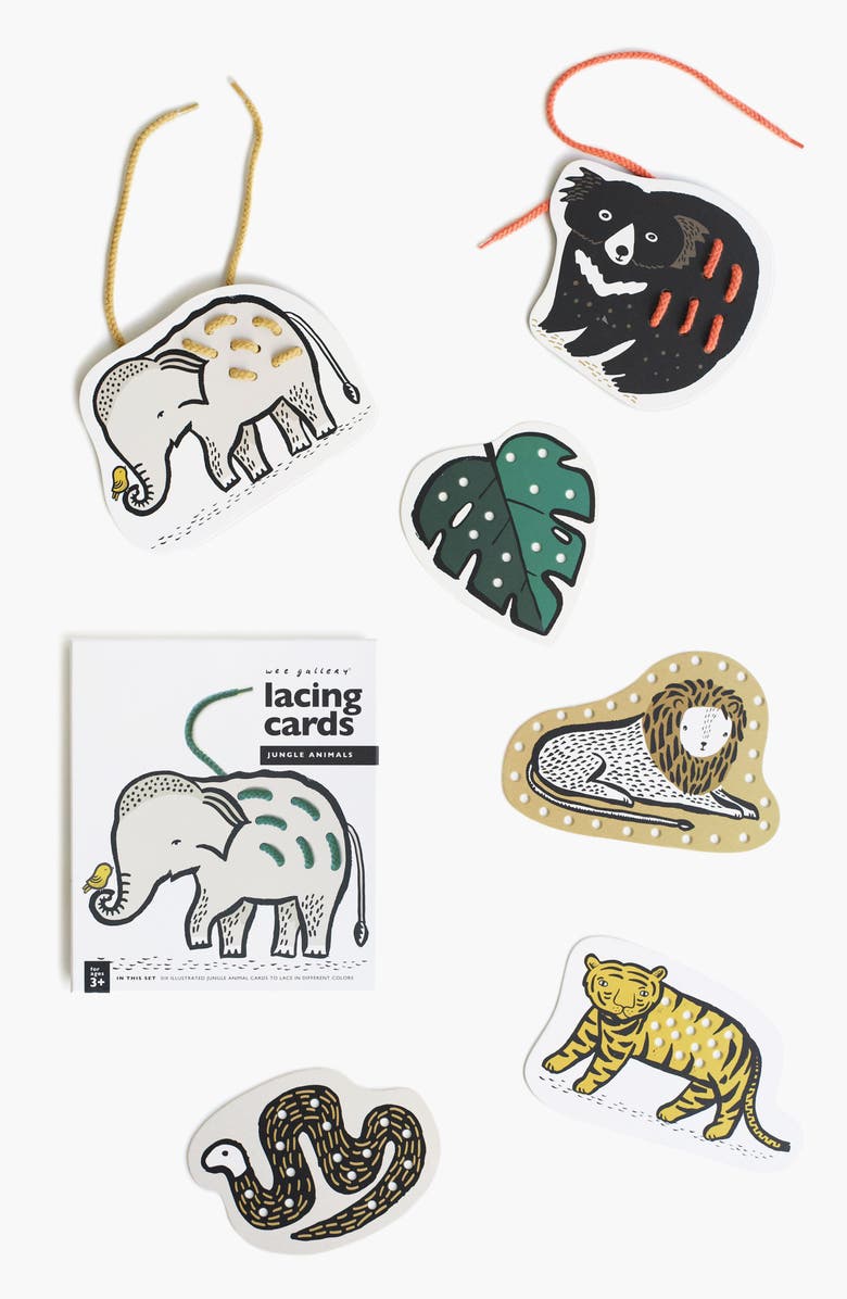 Wee Gallery Wild Life Floor Puzzle and Jungle Lacing Cards Bundle, Alternate, color, Woodland