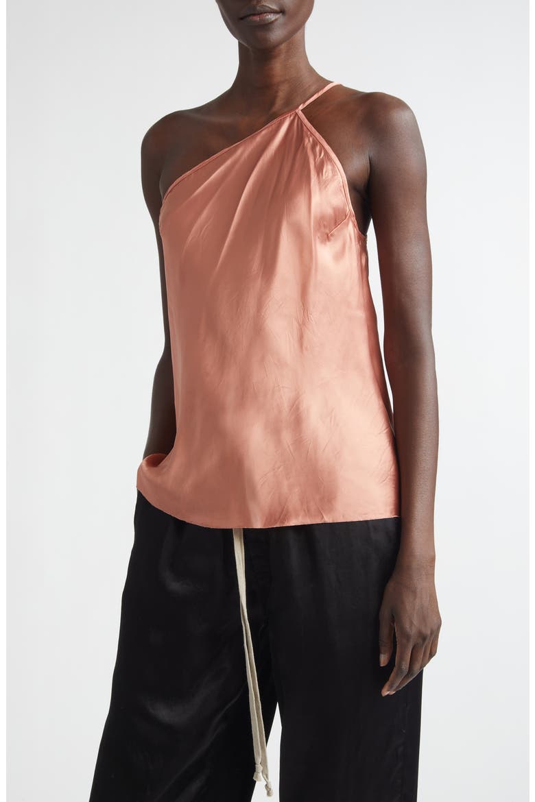 One-Shoulder Satin Top, Main, color, CORAL