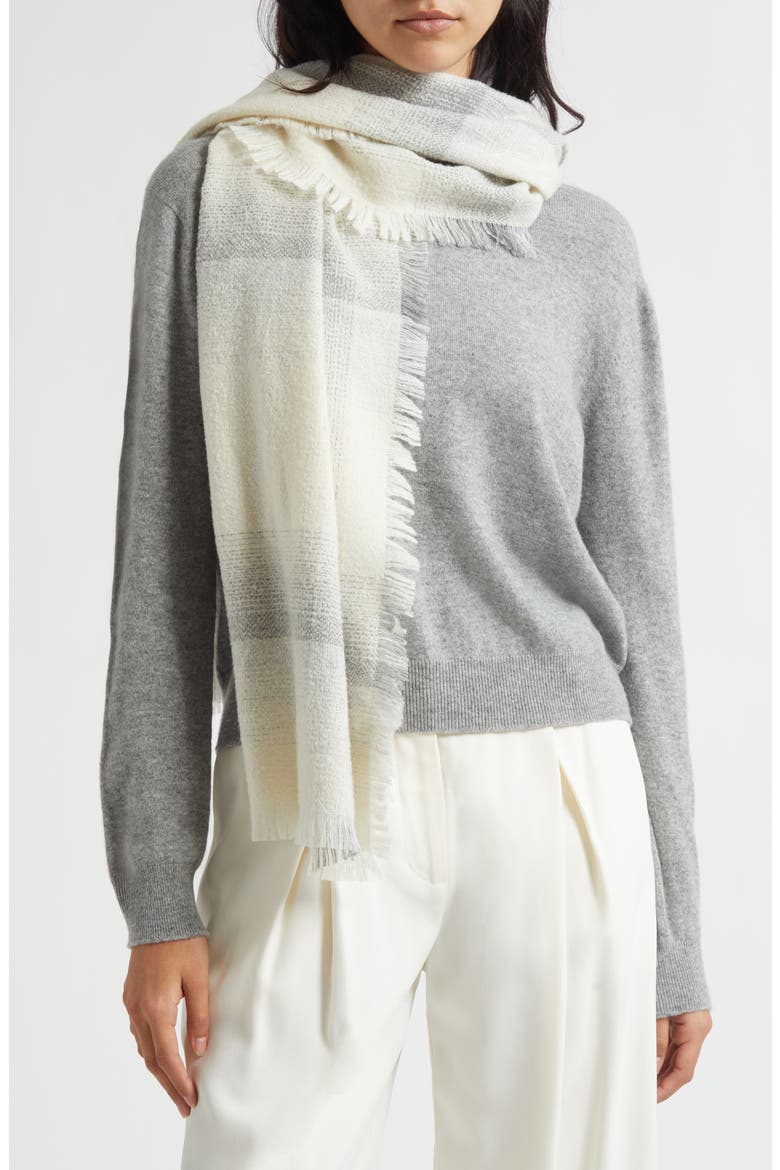 Blurred Cashmere & Silk Bouclé Fringe Scarf, Alternate, color, ECRU