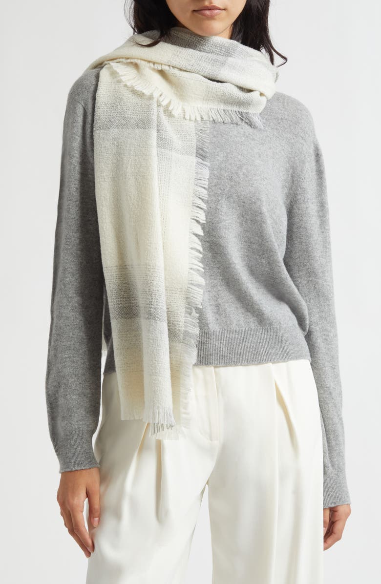 Johnstons of Elgin Blurred Cashmere & Silk Bouclé Fringe Scarf, Alternate, color, Ecru