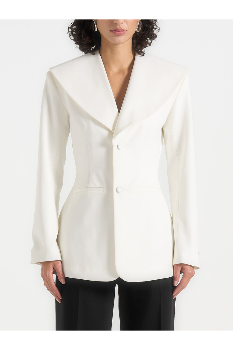 Emy Tailored Cinch Waist Shawl Blazer, Alternate, color, White