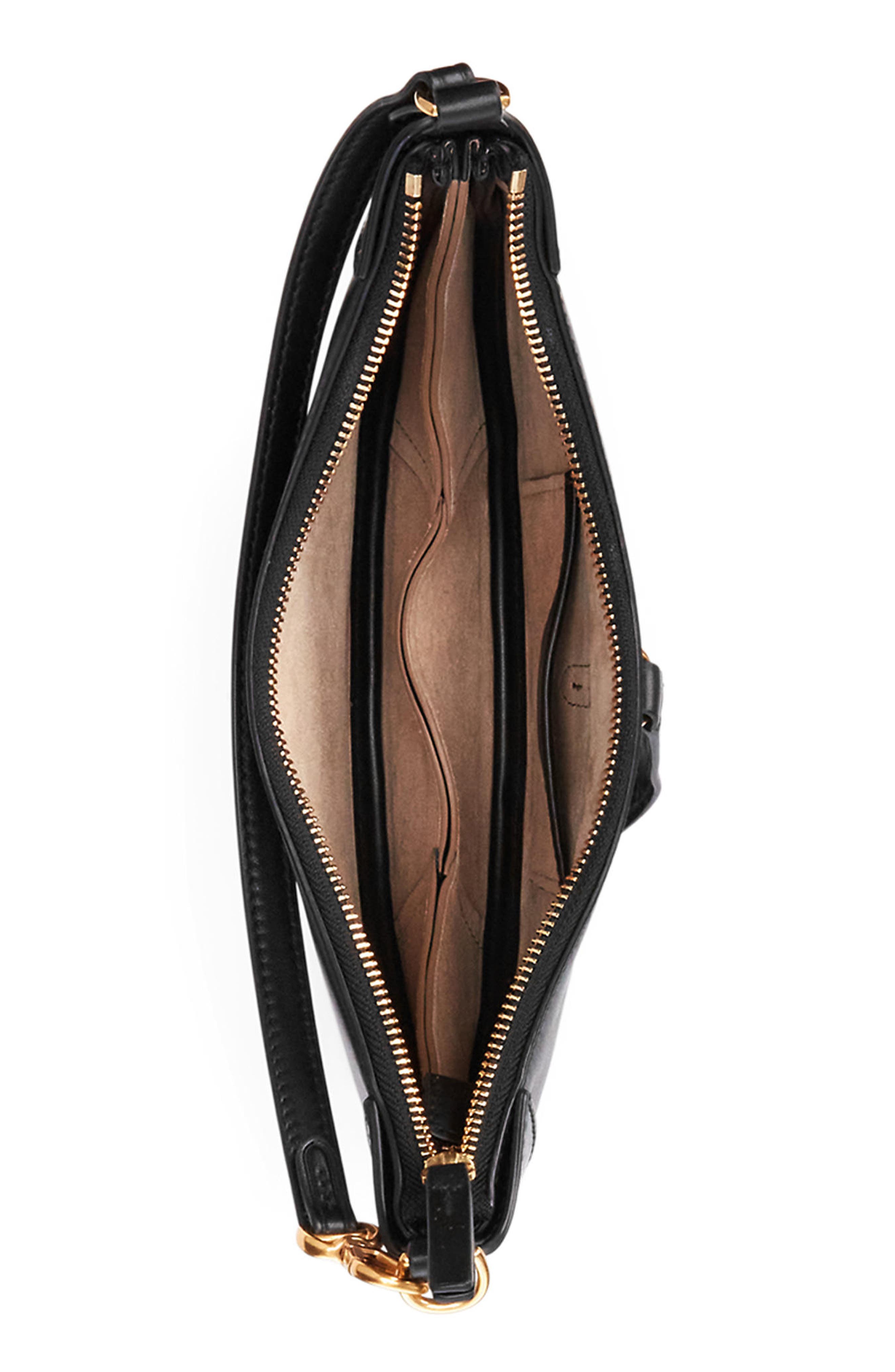 Polo Ralph Lauren Medium Polo ID Calf Leather Shoulder Bag, Alternate, color, Black