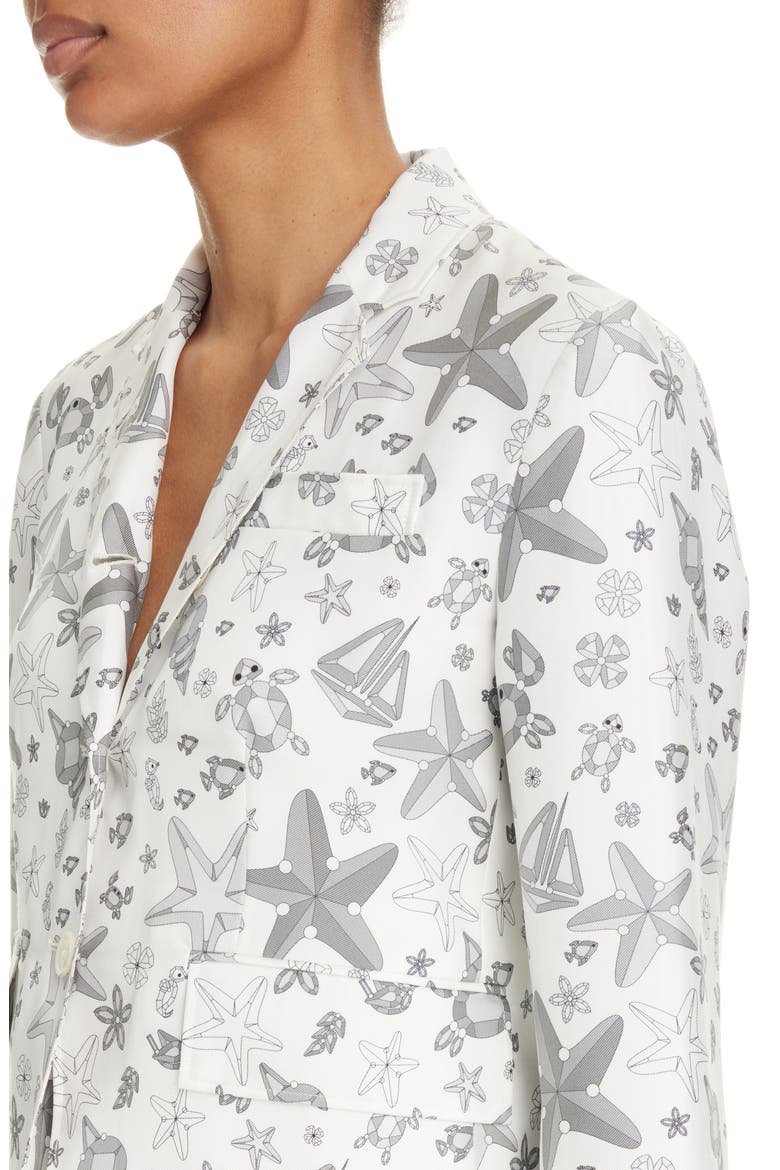 Nautical Crystal Print Shrunken Silk Sport Coat, Alternate, color, WHITE