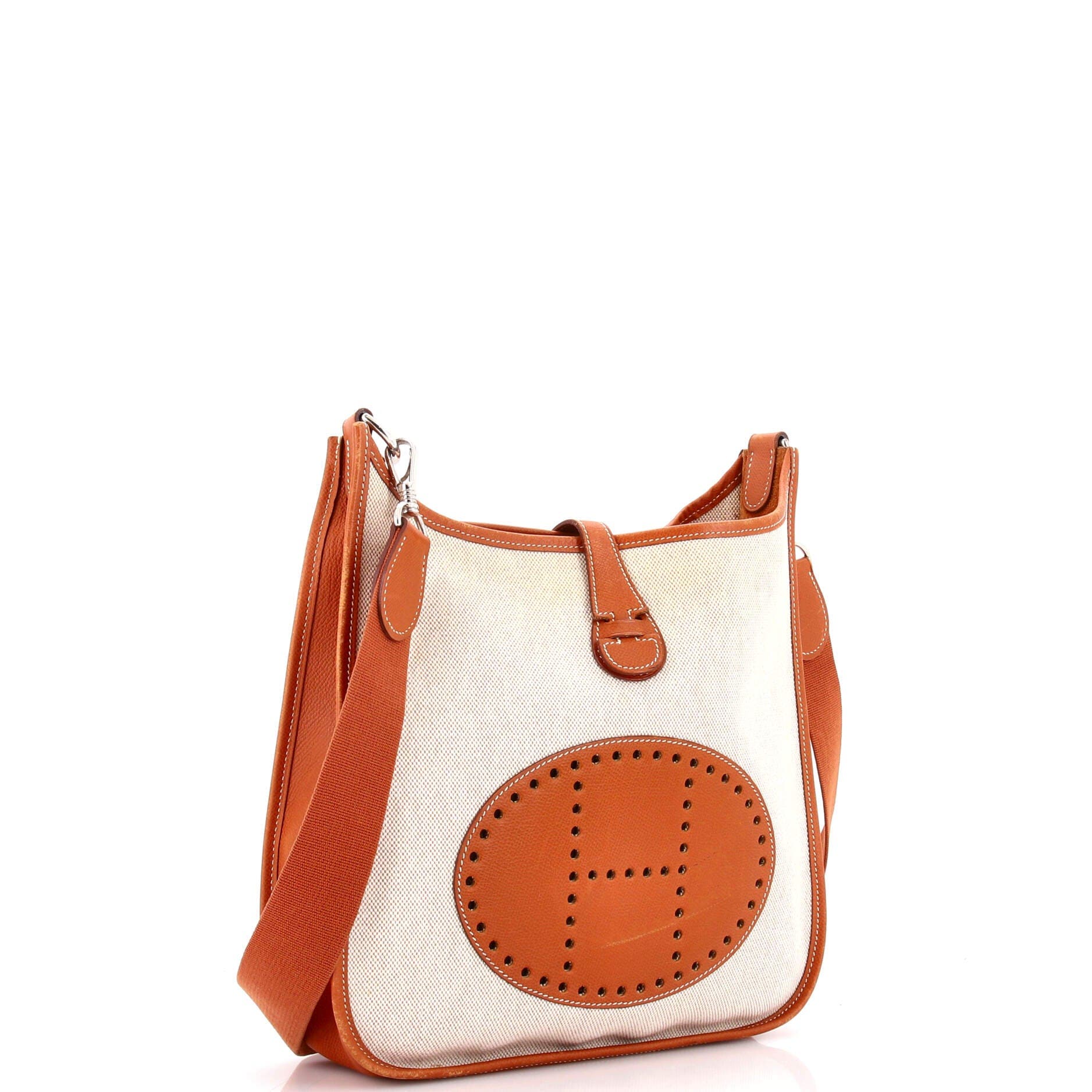 Pre-Owned Hermes Evelyne Bag Gen III Toile and Leather PM, Alternate, color, Ecru