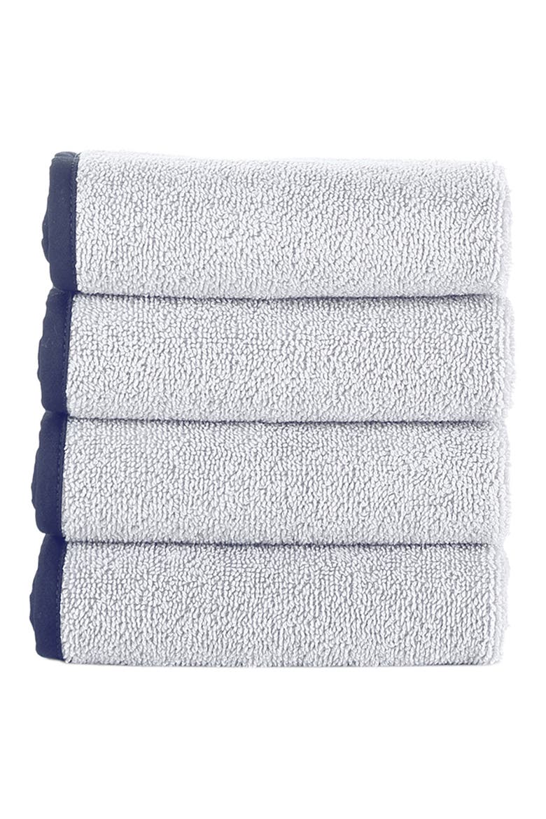 Four-Piece Contrast Frame Cotton Washcloth Set, Main, color, SILVER