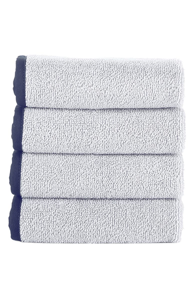 Brooks Brothers Four-Piece Contrast Frame Cotton Washcloth Set, Main, color, Silver