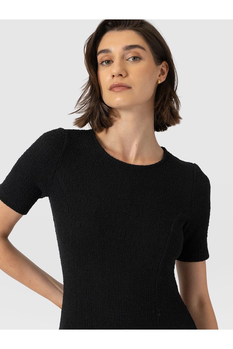 Lana Pleated Short Sleeve Dress, Alternate, color, Black Boucle