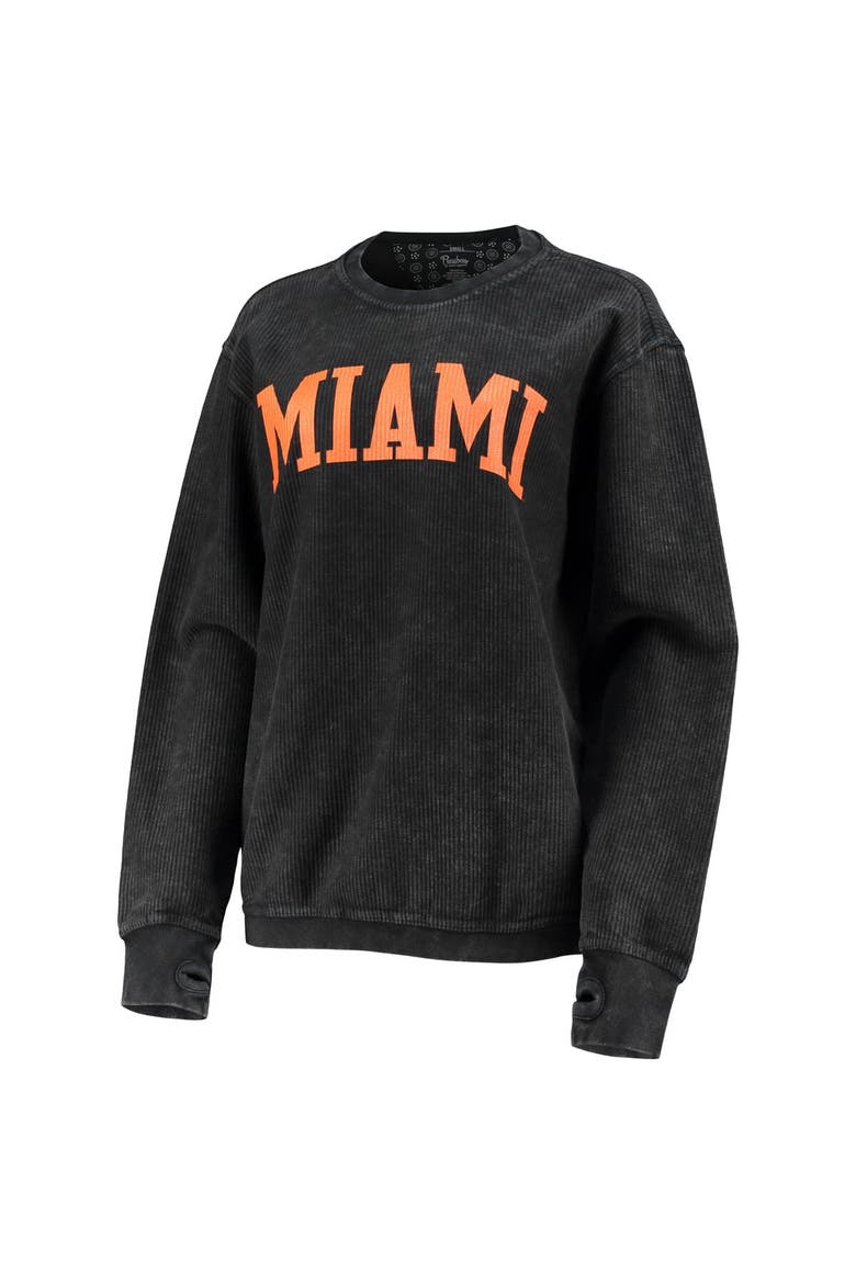Women's Pressbox Black Miami Hurricanes Comfy Cord Vintage Wash Basic Arch Pullover Sweatshirt, Alternate, color, Black