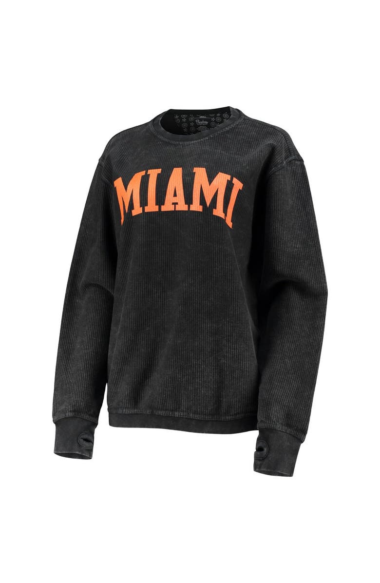 PRESSBOX Women's Pressbox Black Miami Hurricanes Comfy Cord Vintage Wash Basic Arch Pullover Sweatshirt, Alternate, color, Black