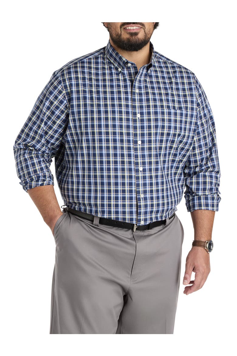 Big & Tall  Small Plaid Performance Sport Shirt, Main, color, BLUE MULTI
