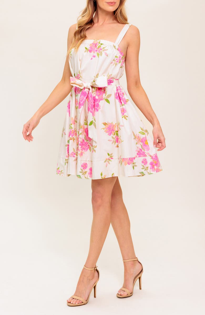 FLYING TOMATO Floral Fit & Flare Cotton Sundress, Alternate, color, Ivory