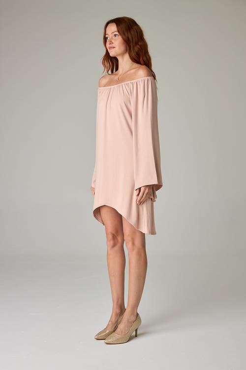 Eavolu Peyto Eco-luxe Rib Off-shoulder Flutter Tunic/dress In Pink