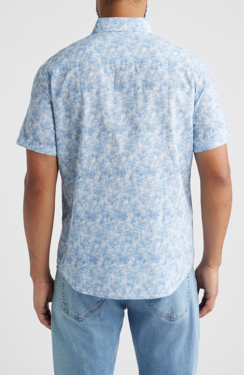 Johnston & Murphy Hampton Abstract Print Short Sleeve Stretch Cotton Button-Down Shirt, Alternate, color, Blue Ombre Grid