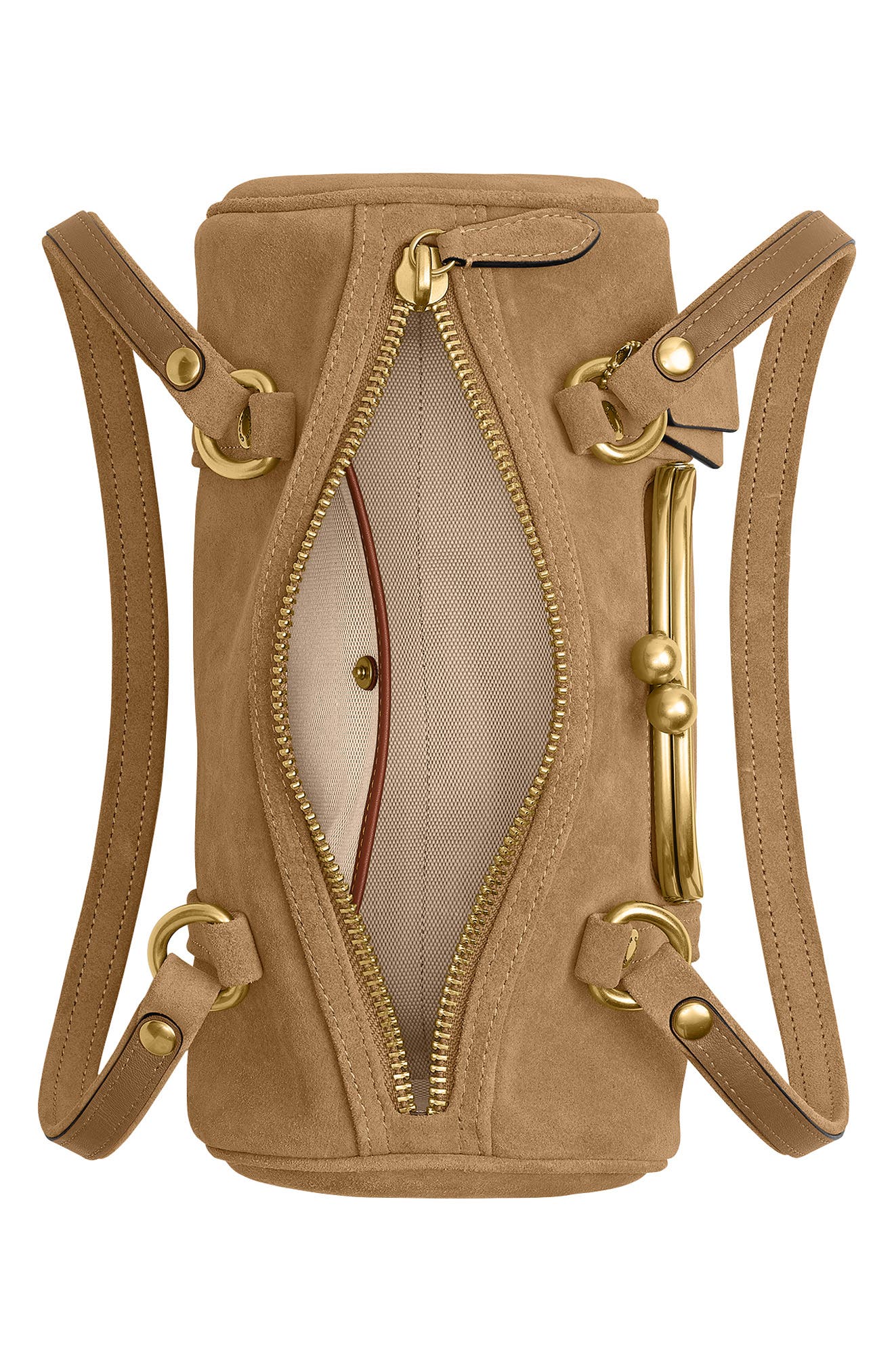 COACH Kisslock 28 Leather Barrel Bag, Alternate, color, Soul