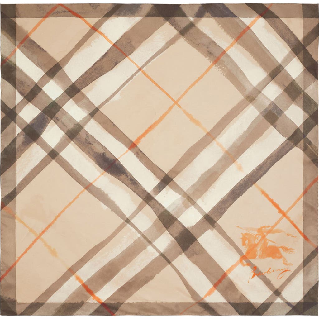 Burberry Equestrian Knight Design Watercolor Check Silk Square Scarf In Birch