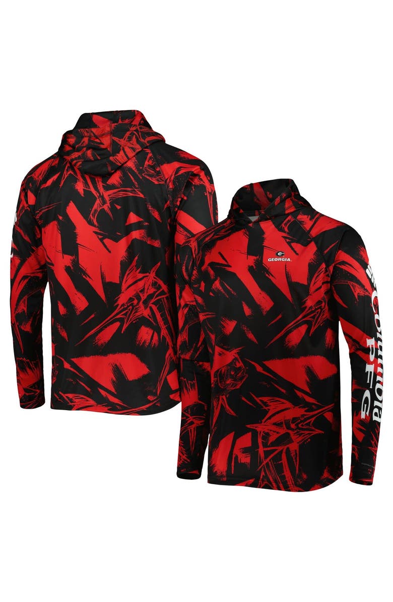 Columbia Men's Columbia Black/Red Georgia Bulldogs Super Terminal Tackle Omni-Shade Raglan Long Sleeve Hoodie T-Shirt, Main, color,