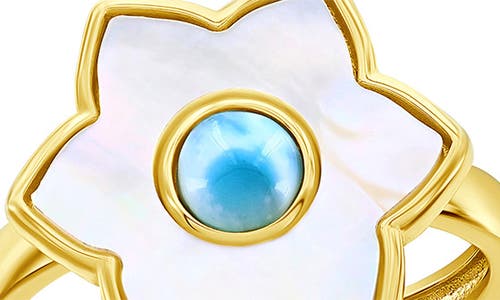 Simona Larimar & Mother-of-pearl Flower Ring In Blue/gold