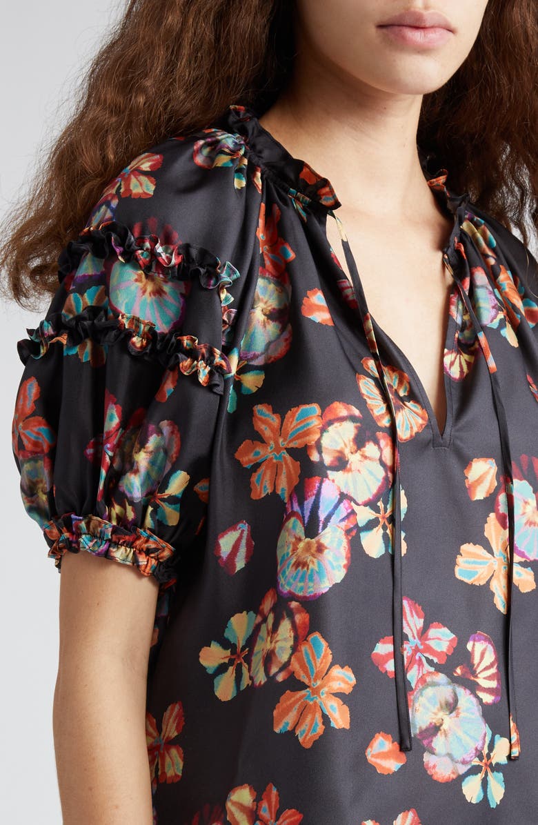 Ulla Johnson Annabelle Floral Print Puff Sleeve Silk Top, Alternate, color, Lune