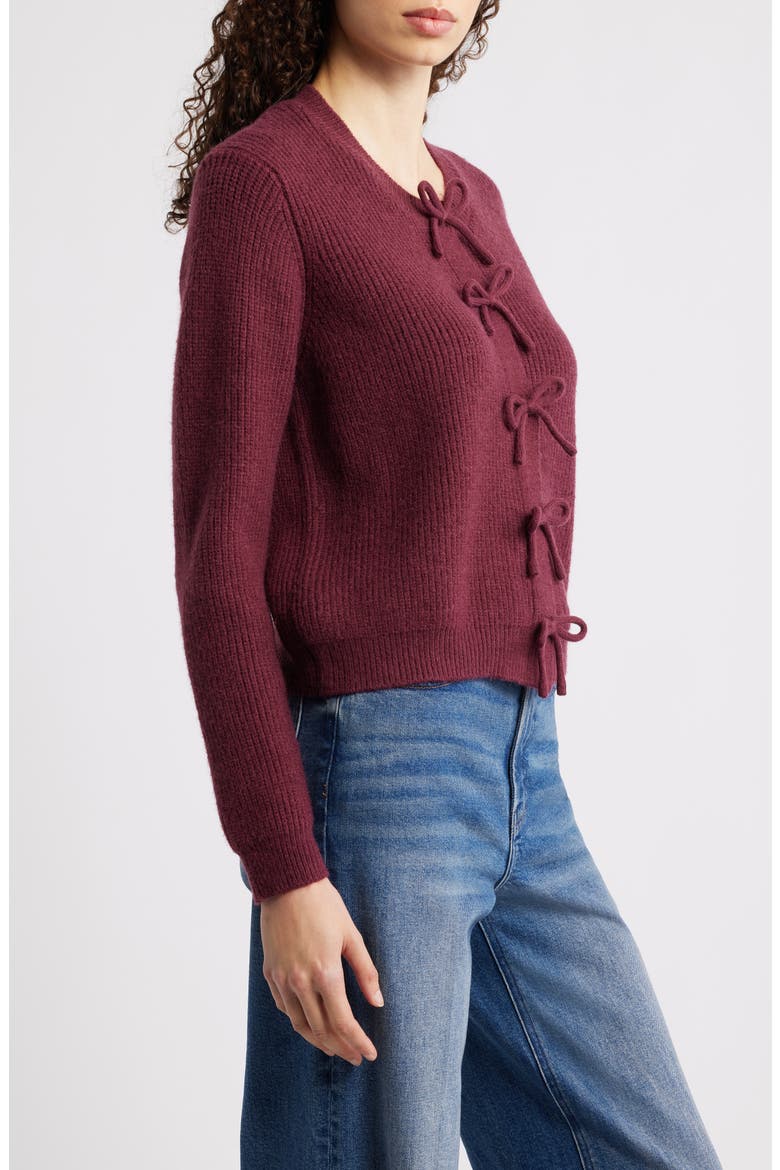 Wilde Bow Front Cardigan, Alternate, color, BURGUNDY