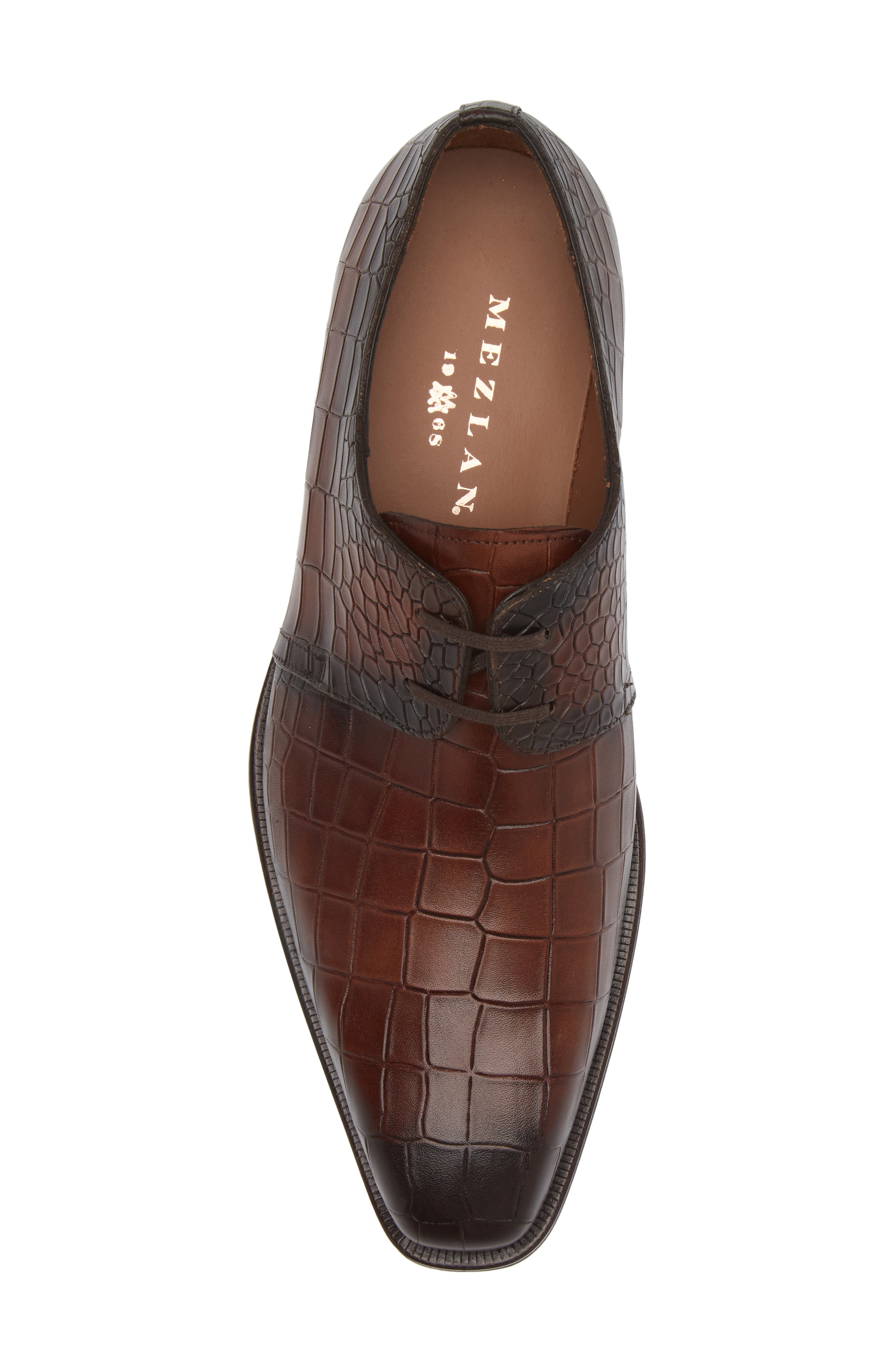 Mezlan Croc Embossed Derby, Alternate, color, Cognac