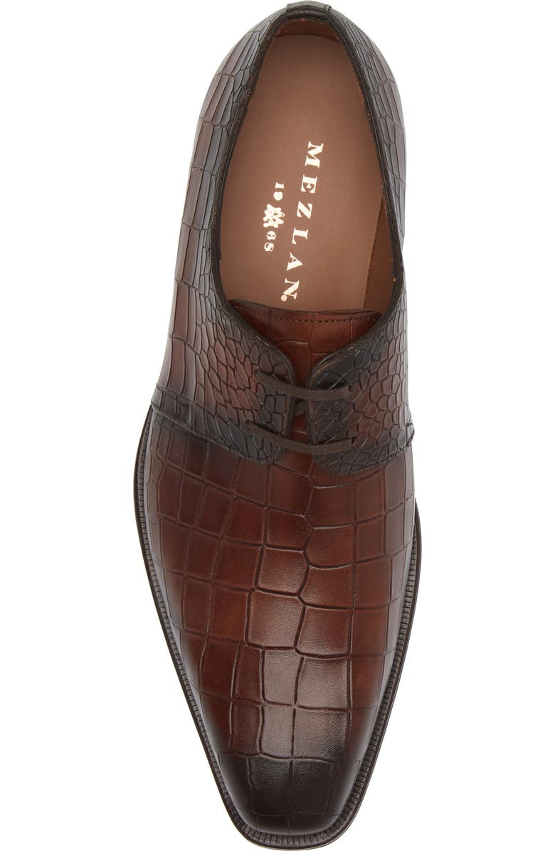 Mezlan Croc Embossed Derby, Alternate, color, Cognac