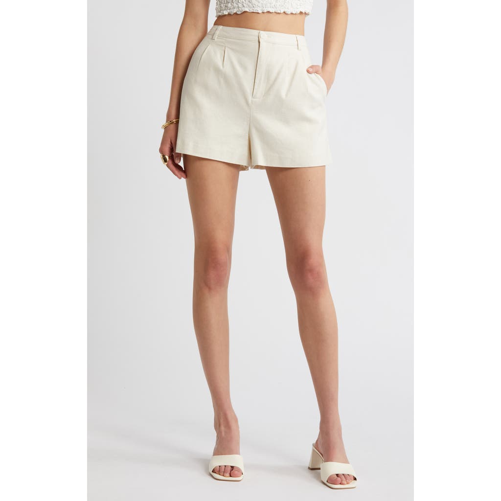 Open Edit High Waist Linen Blend Shorts In Ivory Dove