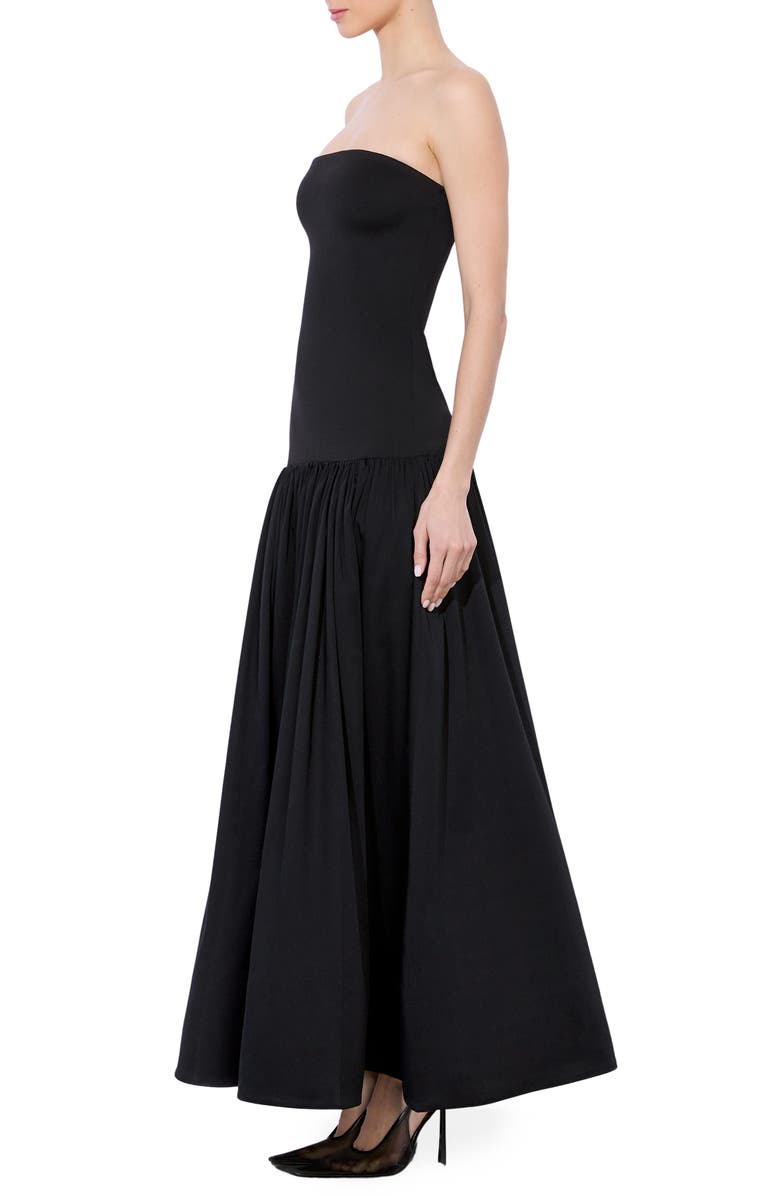 Alice + Olivia Oriana Strapless Mixed Media Maxi Dress, Alternate, color, Black