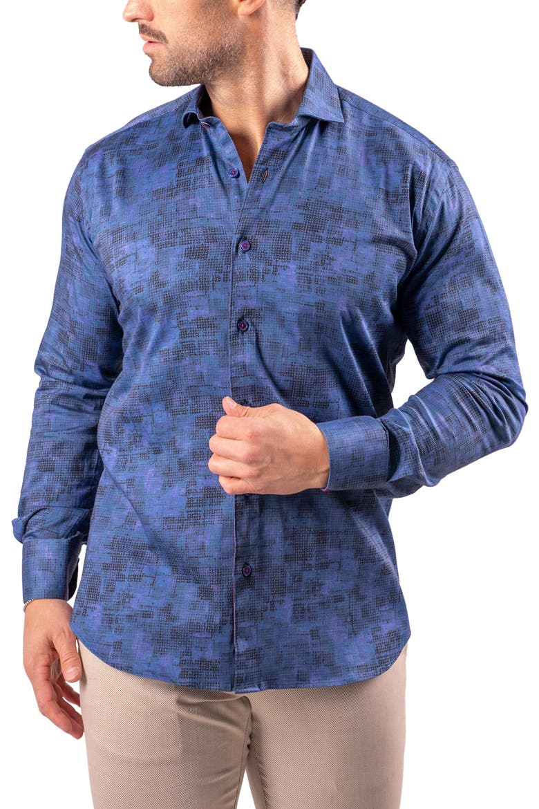 Einstein Contemporary Fit Print Cotton Button-Up Shirt, Alternate, color, BLUE