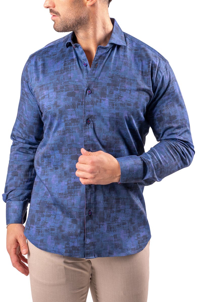 Maceoo Einstein Contemporary Fit Print Cotton Button-Up Shirt, Alternate, color, Blue