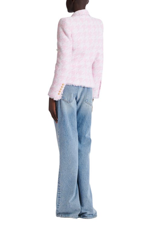 Balmain 6-button Houndstooth Tweed Fitted Jacket In Pink